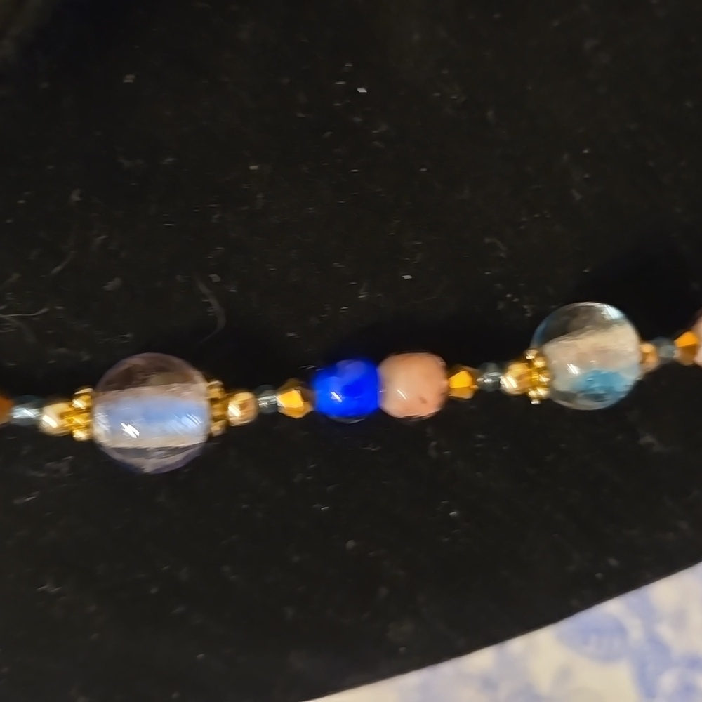 Zara Blue and Gold Beaded Necklace - Picture 3 of 4
